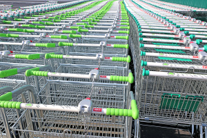 Shopping carts in a retail distribution center